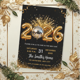 Convites Chic Festa de Ano Novo 2026 Dourado Brilhante Pret