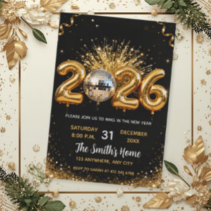 Convites Chic Festa de Ano Novo 2026 Dourado Brilhante Pret