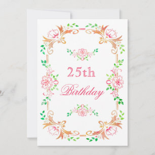 Convites Chic Floral Aquarela Aniversário de 25 anos Dupla