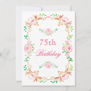 Convites Chic Floral Aquarela Aniversário de 75 anos Dupla