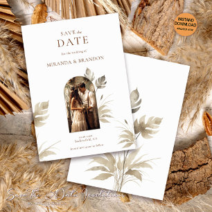 Convites Chic Floral Boho Foto de Casamento Salvar Data