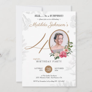 Convites Chic Floral Botanical Photo Surprise aniversário 