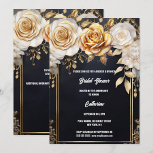 Convites Chic floral chá de panela preto de ouro rosa