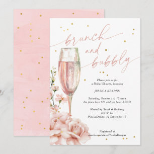 Convites Chic floral champanhe flús brunch e borbulha