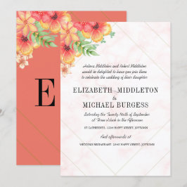 Convites Chic Floral Coral Moderno de Casamento Tropical