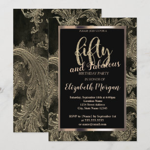 Convites Chic Floral Damask Quadro de Aniversário de 50 ano