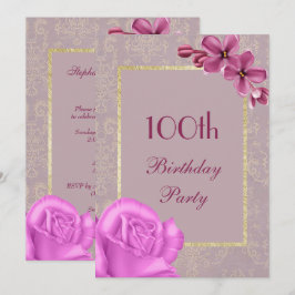 Convites Chic Floral & Elegante Damascado 100º Aniversário