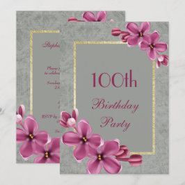 Convites Chic Floral & Elegante Damascado 100º Aniversário