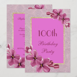 Convites Chic Floral & Elegante Damascado 100º Aniversário