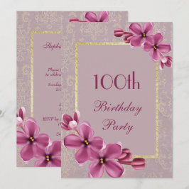 Convites Chic Floral & Elegante Damascado 100º Aniversário
