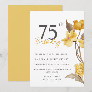 Convites Chic Floral Elegante Simples Aniversário de 75 Ano