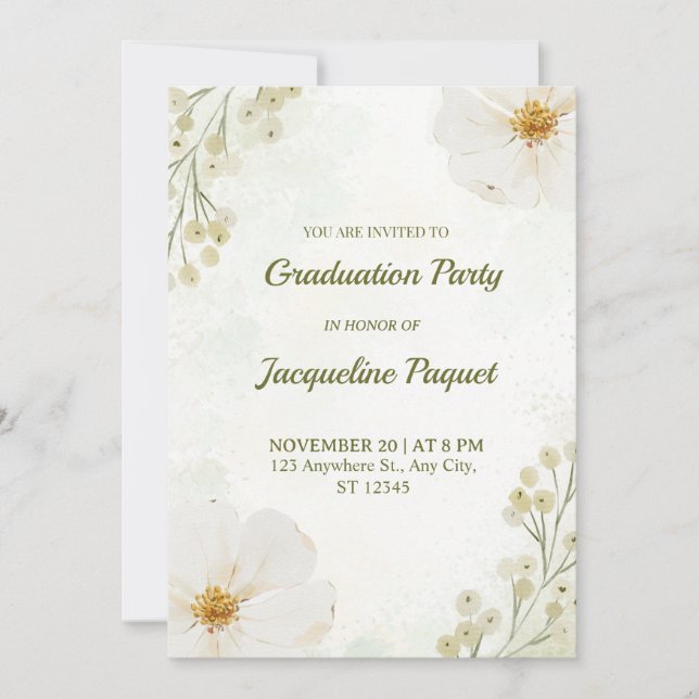 Convites Chic Floral Graduation Party Invitation Card (Frente)