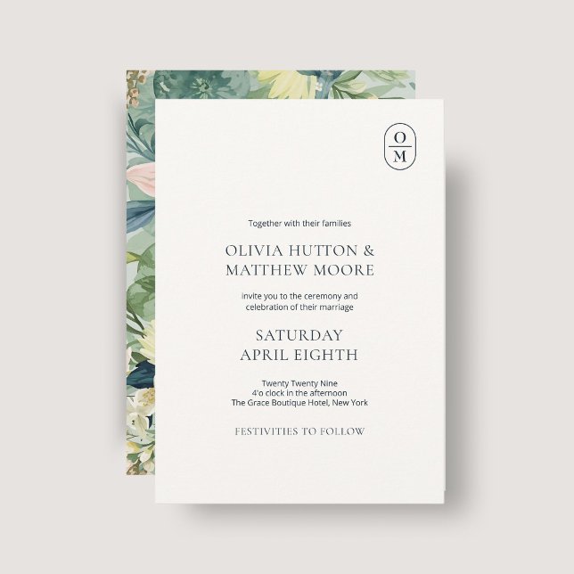 Convites Chic Floral Monogram Wedding Invitation (Criador carregado)