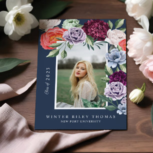Convites Chic Floral Peonies Rosa Blossoms Graduação Foto