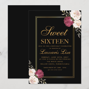 Convites Chic Floral Sweet Elegante Dezesseis Noivados Negr