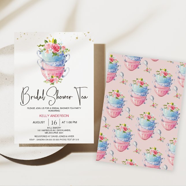 Convites Chic Floral Tea Cups Chá de panela do Tea Party (Bridal Tea Party Invitation, Floral High Tea Shower Invite, Tea Cups Floral Bridal Shower Invite, )