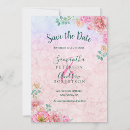 Convites Chic Floral Verde & Rosa Aquarela salve a data