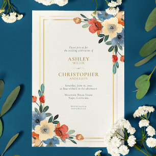 Convites Chic Floral Watercolor Ivory All-in-One Wedding
