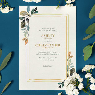 Convites Chic Floral Watercolor Ivory All-in-One Wedding