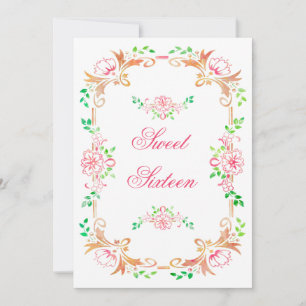 Convites Chic Floral Watercolor Sweet 16 Double Sided