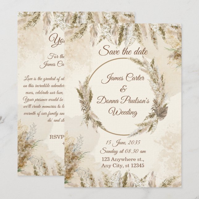 Convites Chic Floral Wedding Invitation – Modern card (Frente/Verso)