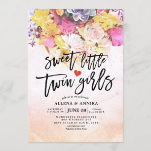 Convites Chic Flowers Chá de fraldas Garotas Gêmeas Doce