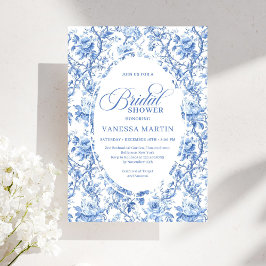 Convites Chic French Toile de Jouy Blue Roses Bridal Shower
