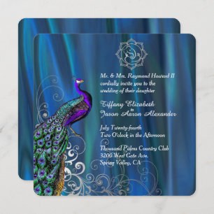 Convites Chic Ganesha 2 Blue Satin e Peacock Wedding