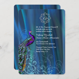 Convites Chic Ganesha Blue Satin e Peacock Wedding Invit