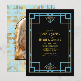 Convites Chic Gatsby Art Deco Azul e Dourado Casais Chá de 