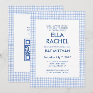 Convites Chic Gingham Moderno Código QR Personalizado Bar M