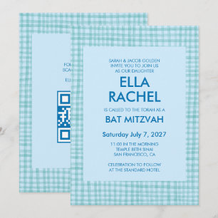 Convites Chic Gingham Moderno Código QR Personalizado Bar M