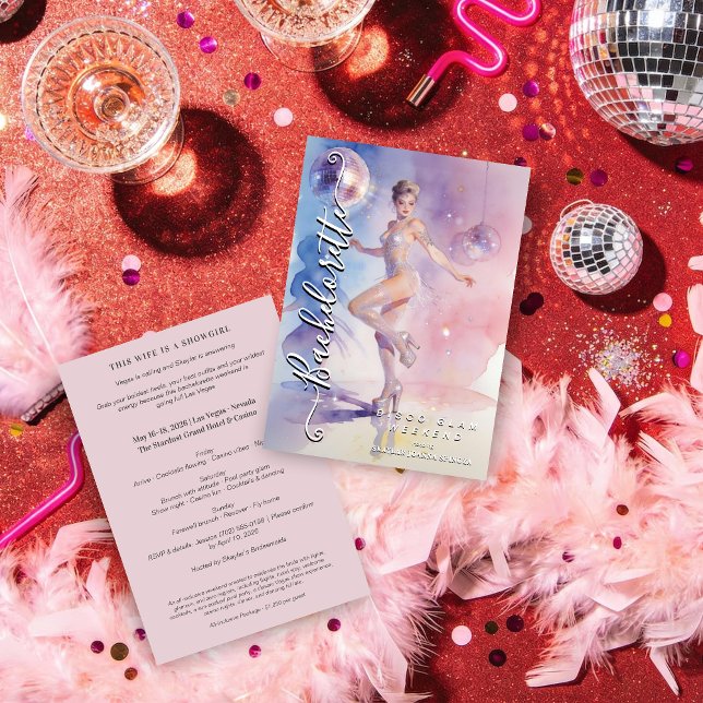 Convites Chic Glam and Funny Disco Go-Go Dancer (Chic Glam and Funny Disco Go-Go Dancer Wedding Bachelorette Weekend Invitations Cards.)