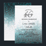 Convites Chic Glitter Blue Confetti Sweet 16 Aniversário<br><div class="desc">Convite de festas personalizado moderno de glitter azul teal & aqua designer para chá de panela, chá de casamento de casal, doce-16 anos, festa de solteira, seu aniversário, coquetel... todos os elementos de design para esta placa de convite são personalizáveis. Personalize-o ou clique no botão "Personalizar-o" para ir para a...</div>