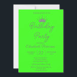 Convites Chic Glitter Tiara Neon Green Birthday<br><div class="desc">Tara cintilante em convite de aniversário verde neon.</div>