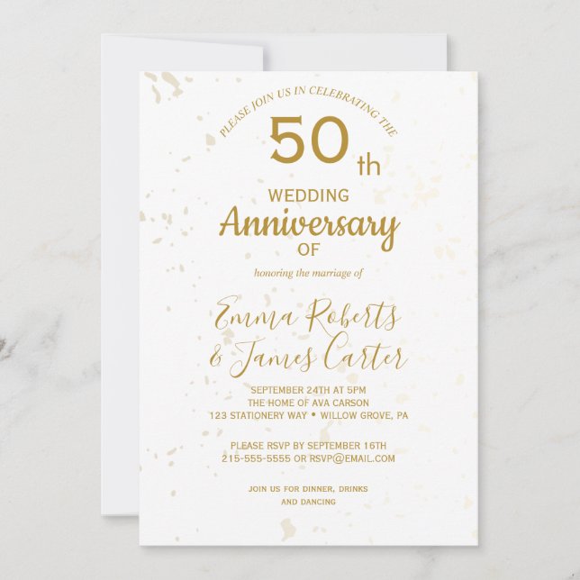 Convites Chic Gold 50º Aniversário de Casamento  (Frente)