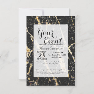 Convites Chic Gold and Black Marble Pattern