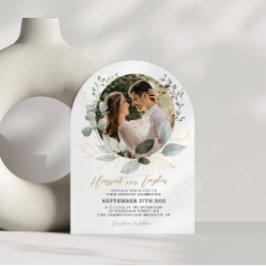 Convites Chic Gold Greenery Eucalyptus Photo Wedding Arch