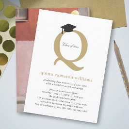 Convites Chic Gold Inicial 'Q' Boina de Formatura Festa de 