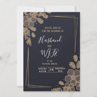 Convites Chic Gold Line Art Flowers