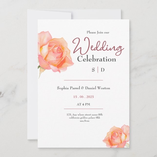 Convites Chic golden peach blush roses wedding invitation (Frente)
