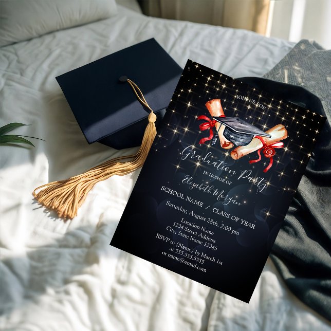 Convites Chic Grad Cap Diploma, Estrelas  Graduação (Criador carregado)