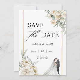 Convites Chic Green e Beige deixam a data de casamento