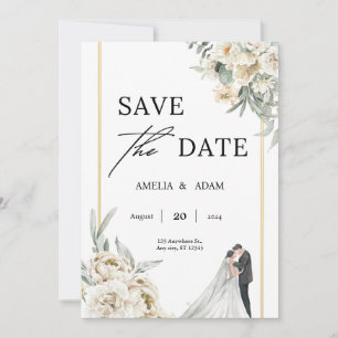 Convites Chic Green e Beige deixam a data de casamento