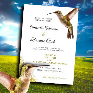 Convites Chic Green Hummingbird e Dourado Casamento de Poei