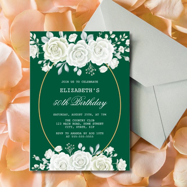 Convites Chic Green Pastel White Rose Greenery Aniversário (Criador carregado)