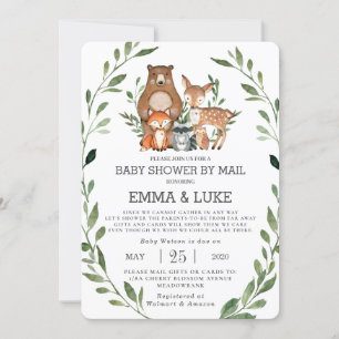 Convites Chic Greenery Animais da Floresta Chá de Bebê por 