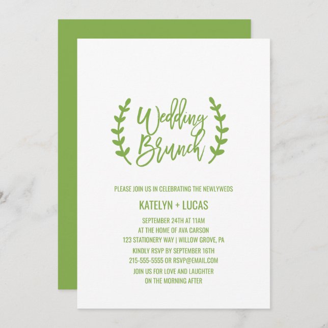 Convites Chic Greenery Wreath Calliographic Brunch (Frente/Verso)