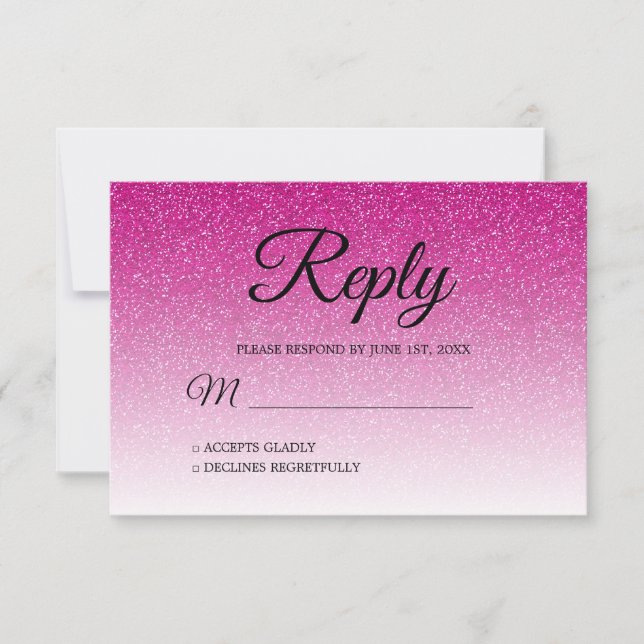Convites Chic Hot Pink Glitter RSVP (Frente)