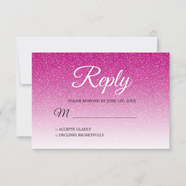 Convites Chic Hot Pink Glitter RSVP (Frente)